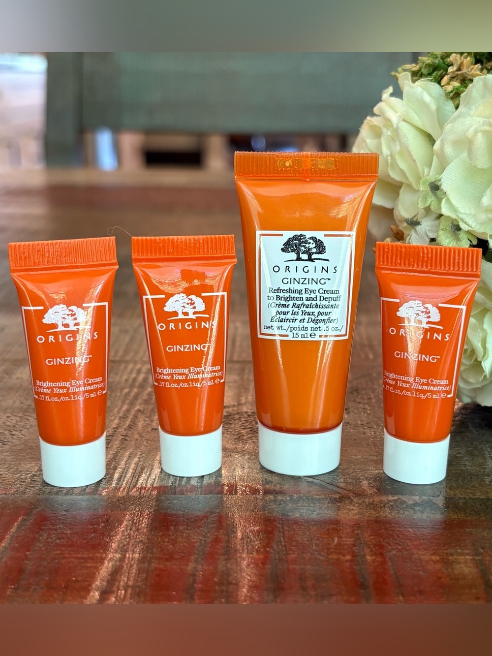 NEW Origins GINZING Refreshing & Brightening EYE CREAM Travel/Minis SET of 4!